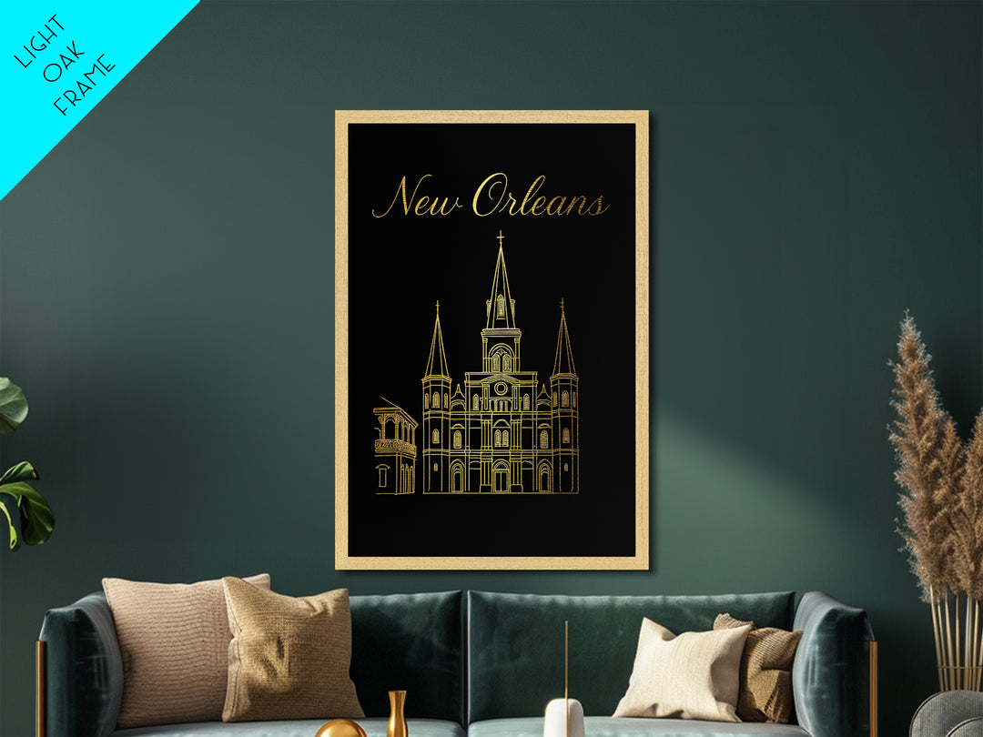 New Orleans Louisiana Travel, Metallic Gold Print, Wood Framed Art, Metal Art, Retirement Gift, Bedroom Wall Art, Hallway Wall Art