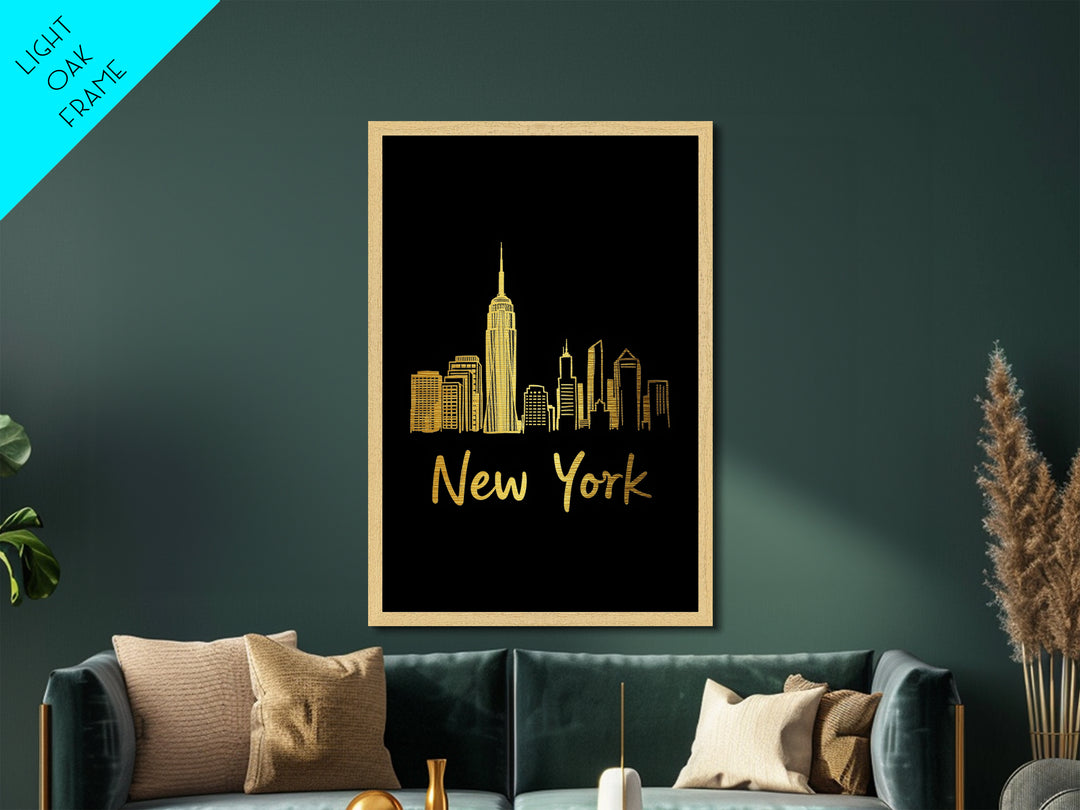 New York New York Art, Metallic Gold Art, Wood Framed Art, Metal Art, Modern Wall Art, Graduation Gift, Entryway Wall Print
