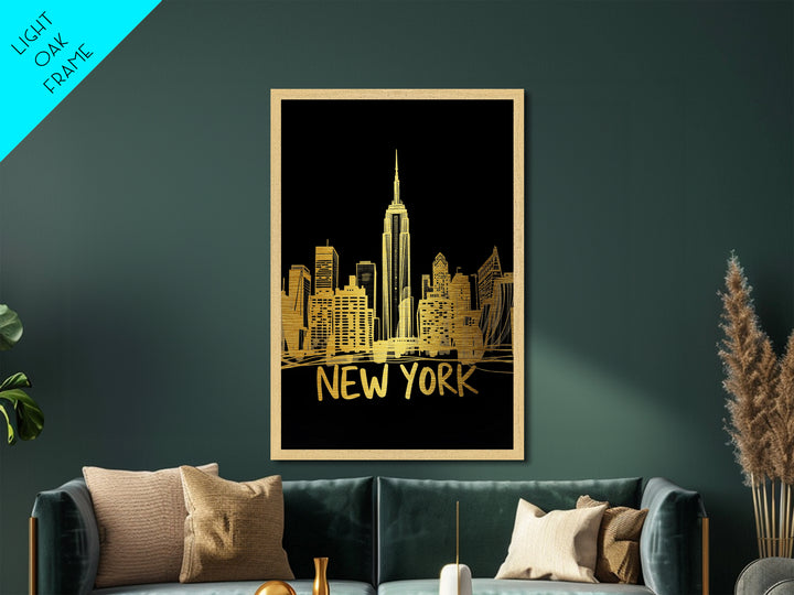 New York New York Art, Metallic Gold Art, Wood Framed Art, Metal Art, Modern House Art, Birthday Gift, Living Room Art