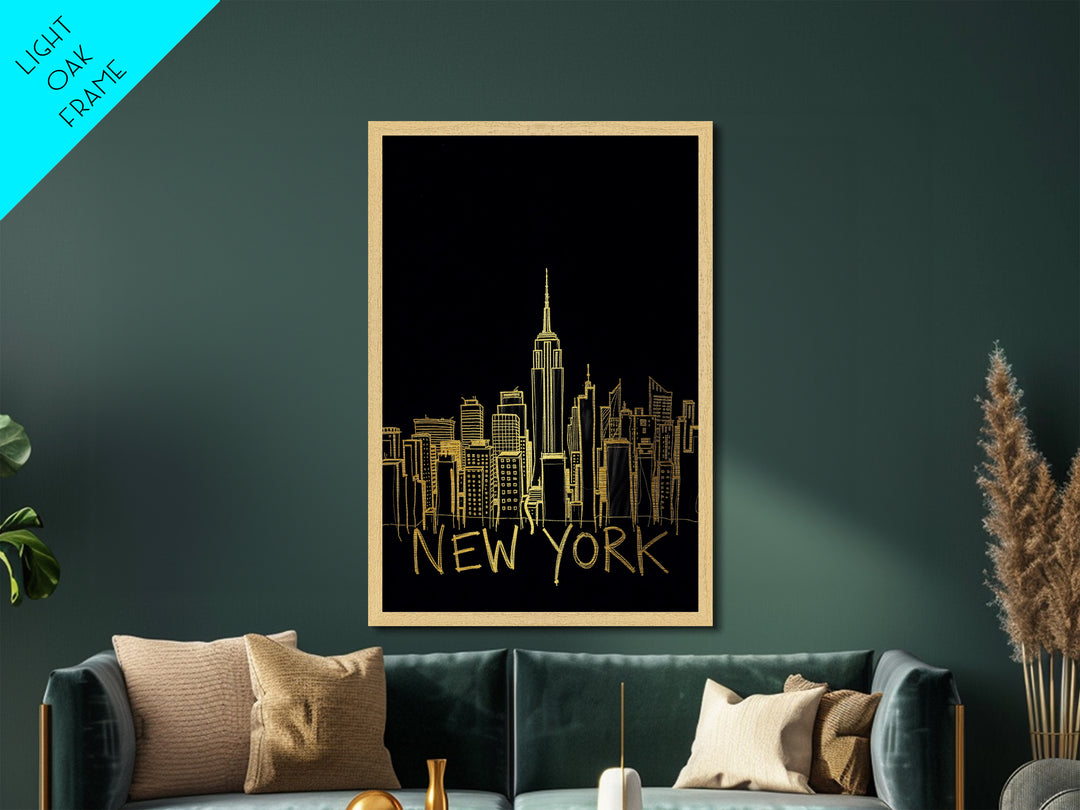 New York New York Travel, Metallic Gold Print, Wood Framed Art, Metal Art, Minimalist Wall Art, Destination Gift, Living Room Art