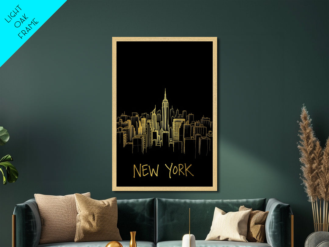 New York New York Art, Metallic Gold Art, Wood Framed Art, Metal Art, Modern House Art, Honeymoon Gift, Bedroom Wall Art