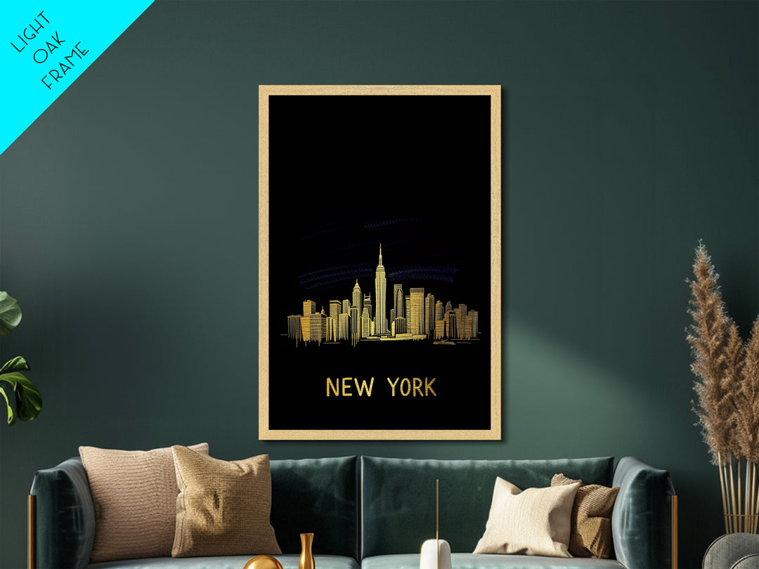 New York New York Art, Metallic Gold Art, Wood Framed Art, Metal Art, Modern Wall Art, Graduation Gift, Living Room Art