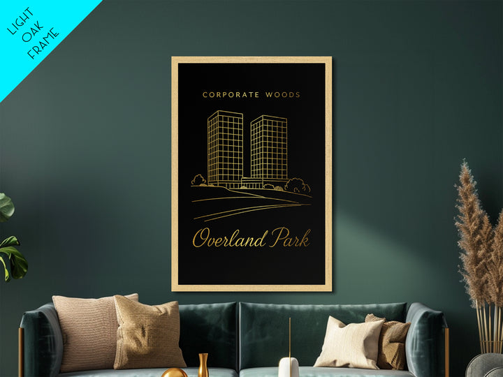 Overland Park Kansas Travel, Metallic Gold Art, Wood Framed Art, Metal Art, Anniversary Gift, Bedroom Wall Art, Living Room Art