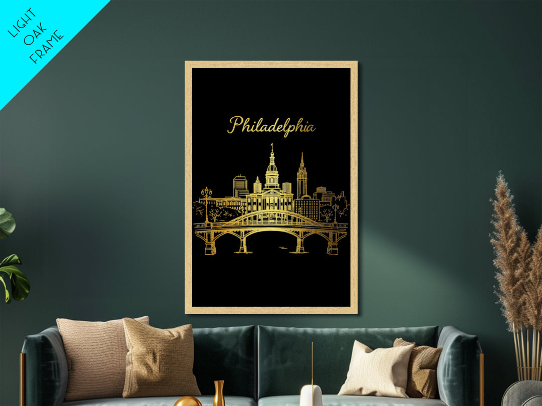 Philadelphia Pennsylvania Travel, Metallic Gold Art, Wood Framed Art, Metal Art, Retirement Gift, Bedroom Wall Art, Hallway Wall Art