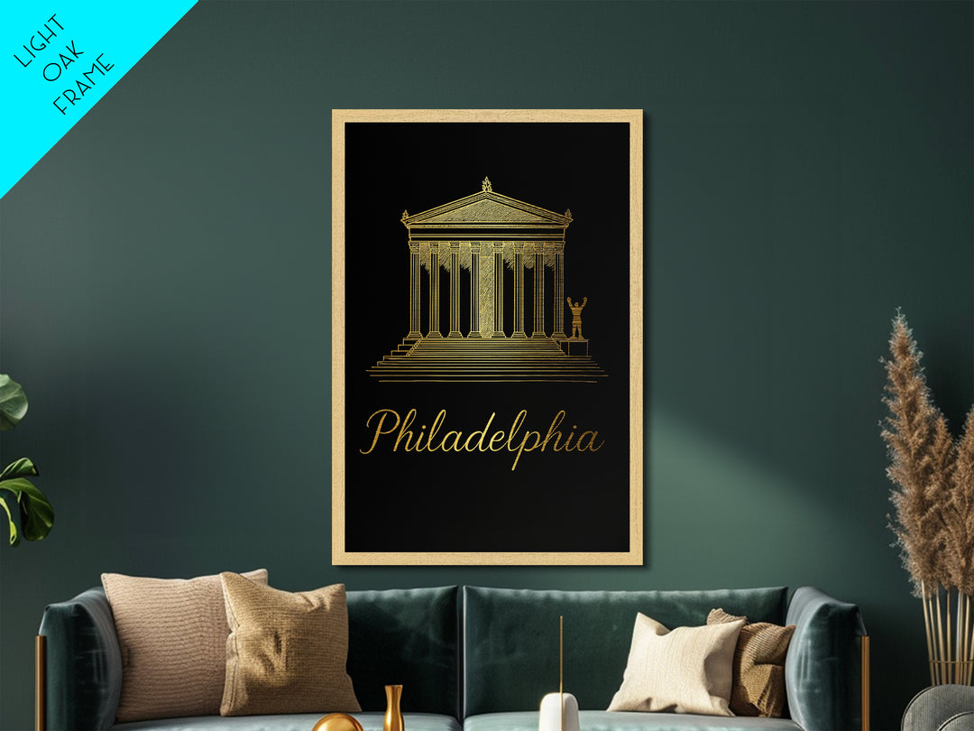 Philadelphia Pennsylvania Art, Metallic Gold Print, Wood Framed Art, Metal Art, Modern Wall Art, Adventure Lover Gift, Living Room Art