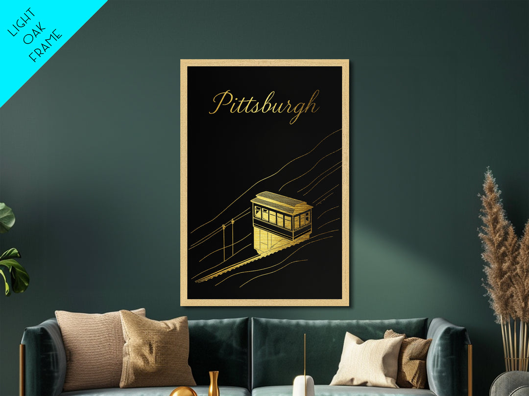 Pittsburgh Pennsylvania Travel, Metallic Gold Print, Wood Framed Art, Metal Art, Modern House Art, Honeymoon Gift, Entryway Wall Print