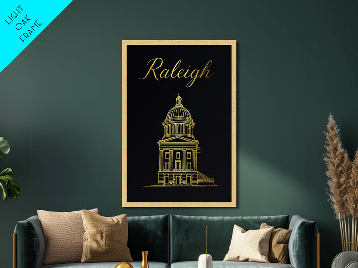 Raleigh North Carolina Travel, Metallic Gold Print, Wood Framed Art, Metal Art, Modern Wall Art, Graduation Travel Gift, Bedroom Decor