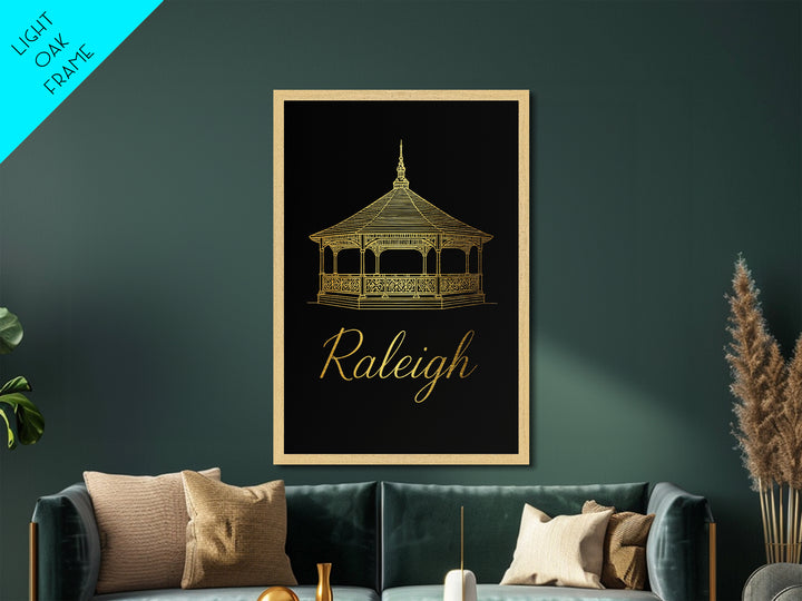 Raleigh North Carolina Art, Metallic Gold Art, Wood Framed Art, Metal Art, Modern House Art, Traveler Gift, Office Decor