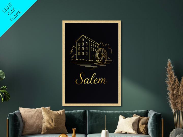 Salem Oregon Travel, Metallic Gold Print, Wood Framed Art, Metal Art, Modern House Art, Retirement Travel Gift, Bedroom Decor