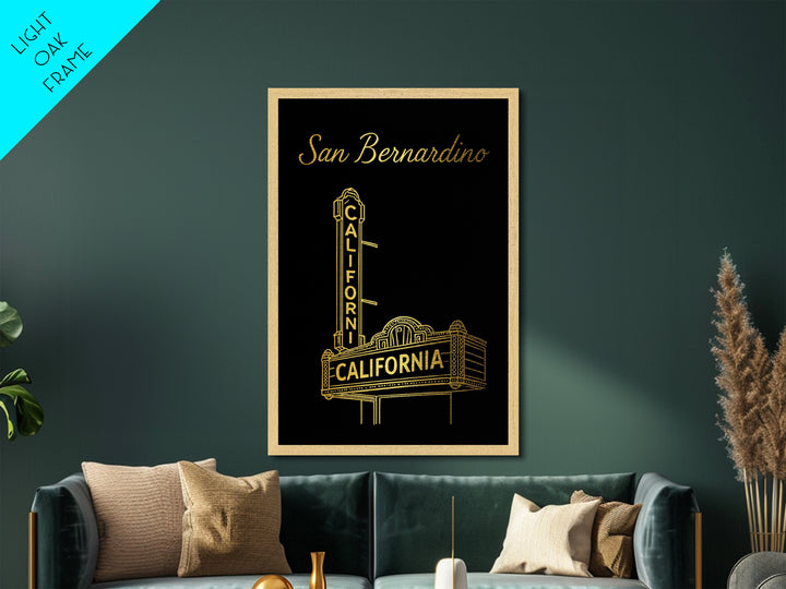 San Bernardino California Travel, Metallic Gold Print, Wood Framed Art, Metal Art, Modern Wall Art, Retirement Travel Gift, Office Decor