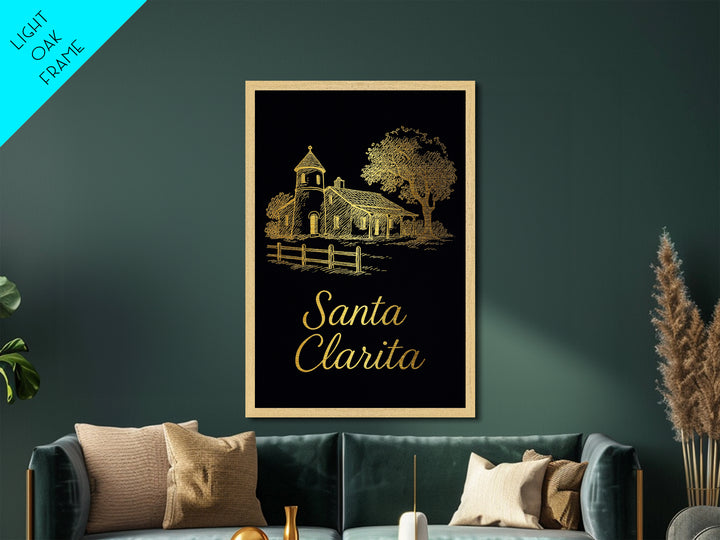 Santa Clarita California Travel, Metallic Gold Print, Wood Framed Art, Metal Art, Modern Wall Art, Retirement Travel Gift, Living Room Decor