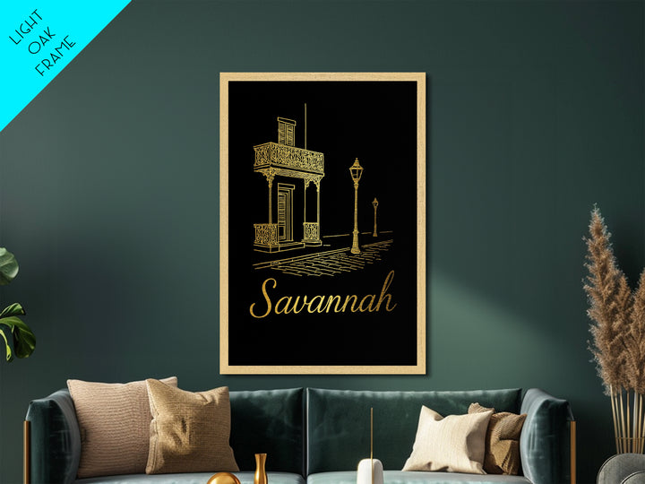 Savannah Georgia Art, Metallic Gold Art, Wood Framed Art, Metal Art, Modern House Art, Birthday Travel Gift, Living Room Decor