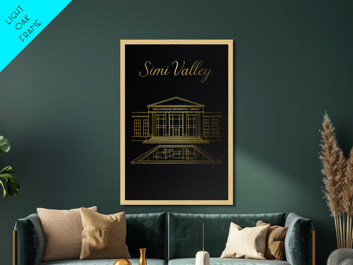 Simi Valley California Art, Metallic Gold Art, Wood Framed Art, Metal Art, Minimalist Wall Art, Birthday Travel Gift, Living Room Decor