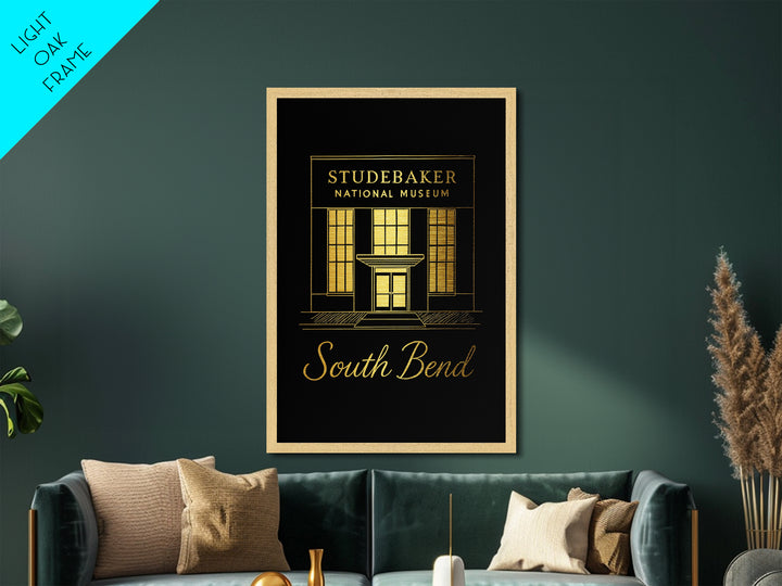 South Bend Indiana Travel, Metallic Gold Print, Wood Framed Art, Metal Art, Modern House Art, Wanderlust Gift, Office Decor
