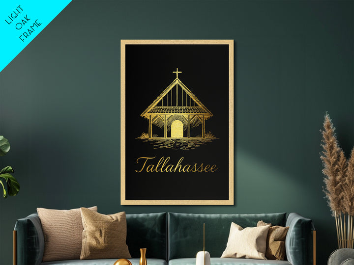 Tallahassee Florida Art, Metallic Gold Art, Wood Framed Art, Metal Art, Modern Wall Art, Anniversary Travel Gift, Office Decor