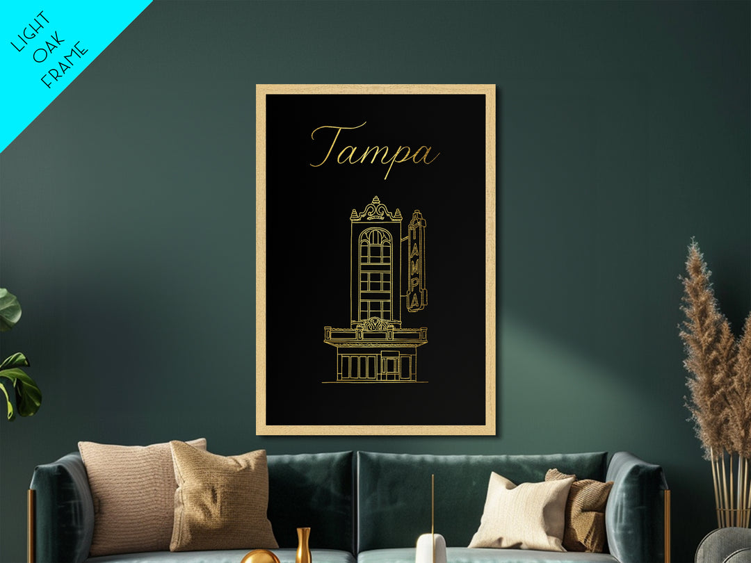 Tampa Florida Art, Metallic Gold Art, Wood Framed Art, Metal Art, Minimalist Wall Art, Honeymoon Gift, Living Room Decor