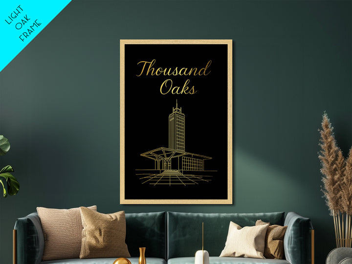 Thousand Oaks California Art, Metallic Gold Art, Wood Framed Art, Metal Art, Modern Wall Art, Anniversary Travel Gift, Bedroom Decor