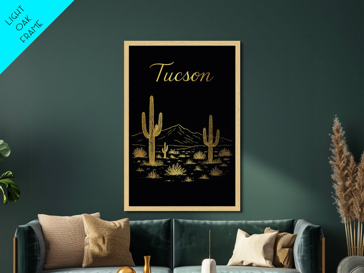 Tucson Arizona Travel, Metallic Gold Print, Wood Framed Art, Metal Art, Modern House Art, Wanderlust Gift, Home Decor