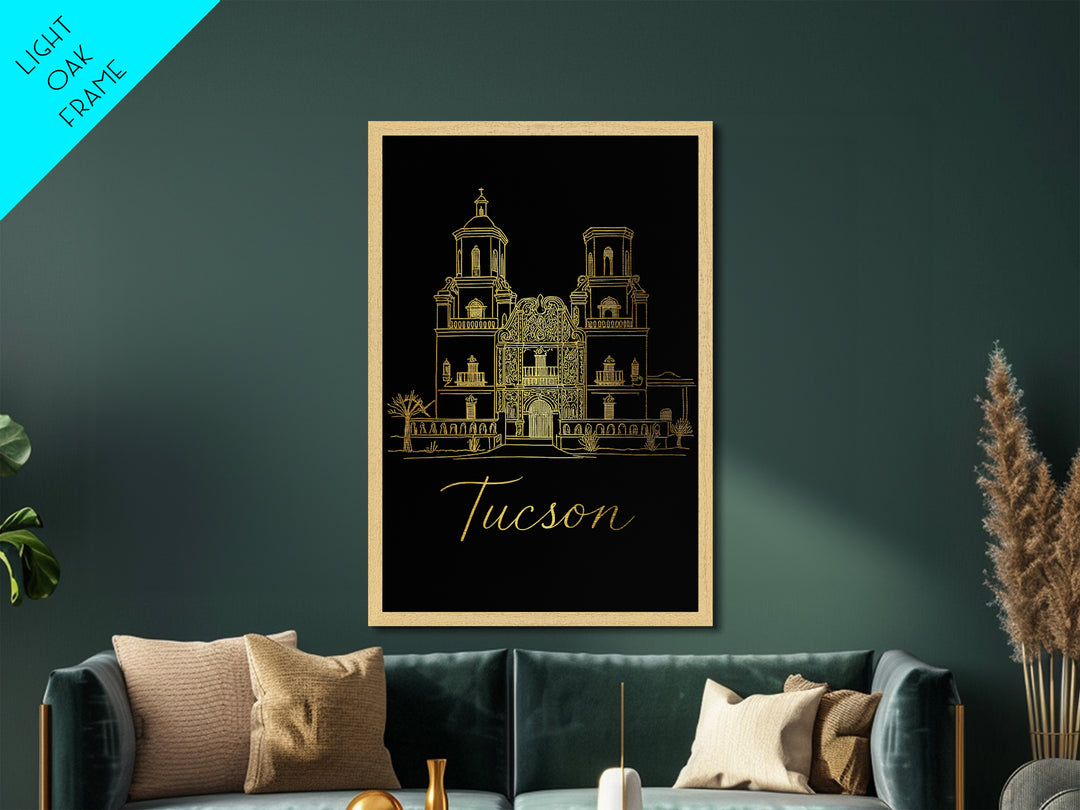 Tucson Arizona Art, Metallic Gold Art, Wood Framed Art, Metal Art, Minimalist Wall Art, Anniversary Travel Gift, Bedroom Decor