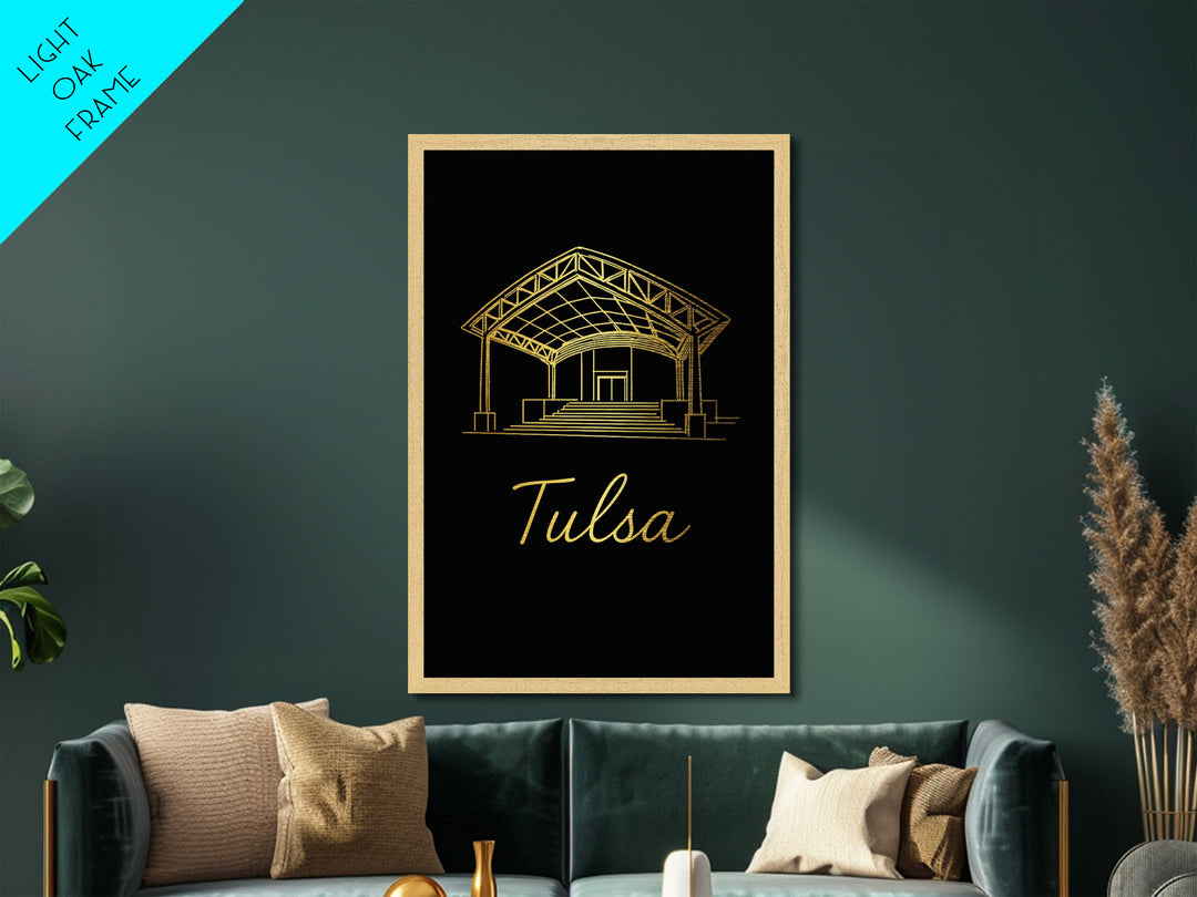 Tulsa Oklahoma Art, Metallic Gold Art, Wood Framed Art, Metal Art, Modern House Art, Birthday Travel Gift, Living Room Decor