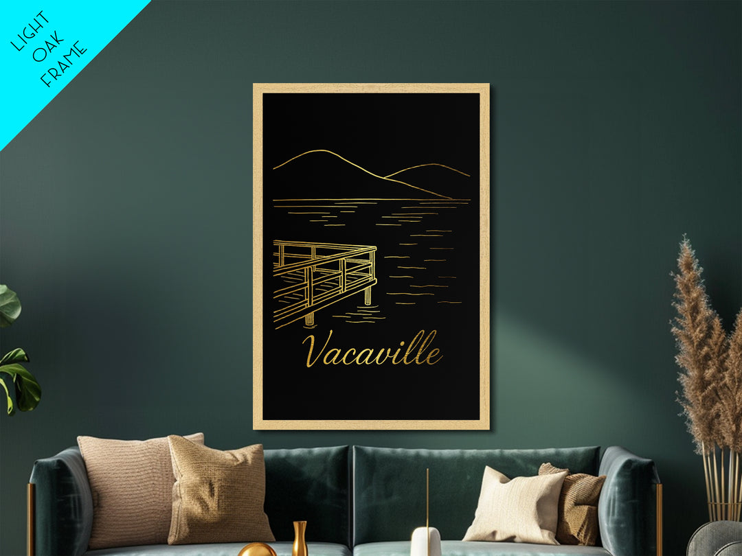 Vacaville California Art, Metallic Gold Art, Wood Framed Art, Metal Art, Modern Wall Art, Graduation Travel Gift, Bedroom Decor