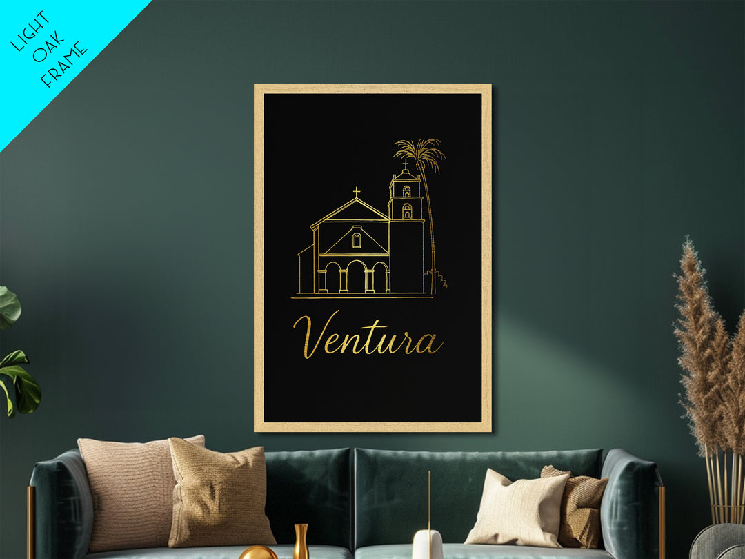 Ventura California Travel, Metallic Gold Print, Wood Framed Art, Metal Art, Modern Wall Art, Honeymoon Gift, Office Decor