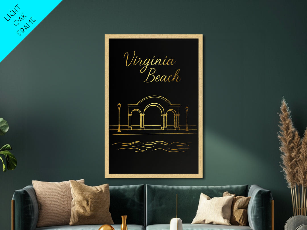 Virginia Beach Virginia Art, Metallic Gold Art, Wood Framed Art, Metal Art, Minimalist Wall Art, Wanderlust Gift, Office Decor