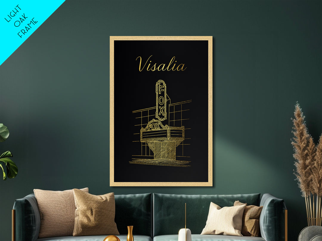 Visalia California Travel, Metallic Gold Print, Wood Framed Art, Metal Art, Modern House Art, Anniversary Travel Gift, Bedroom Decor