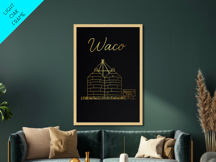Waco Texas Travel, Metallic Gold Print, Wood Framed Art, Metal Art, Minimalist Wall Art, Honeymoon Gift, Office Decor
