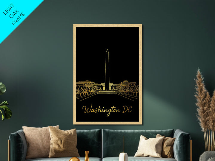Washington DC Travel, Metallic Gold Print, Wood Framed Art, Metal Art, Minimalist Wall Art, Destination Gift, Bedroom Decor