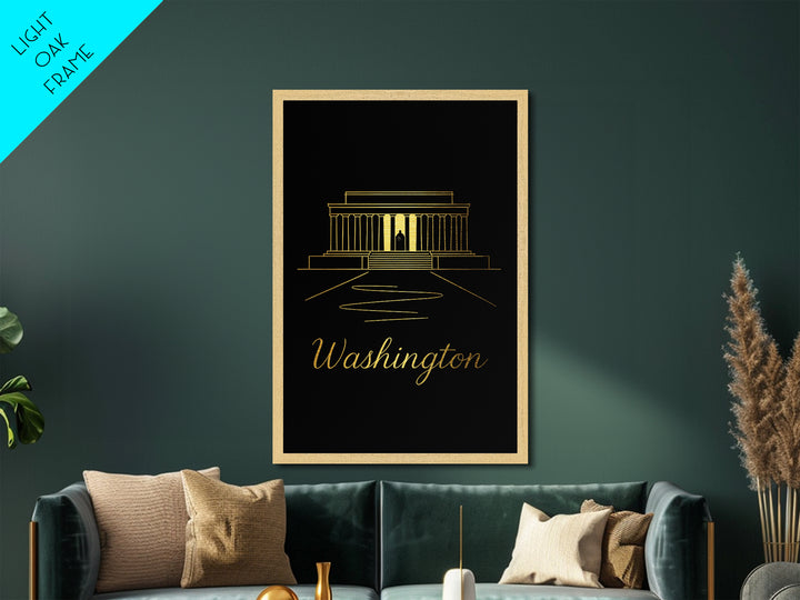 Washington DC Travel, Metallic Gold Print, Wood Framed Art, Metal Art, Minimalist Wall Art, Retirement Travel Gift, Bedroom Decor