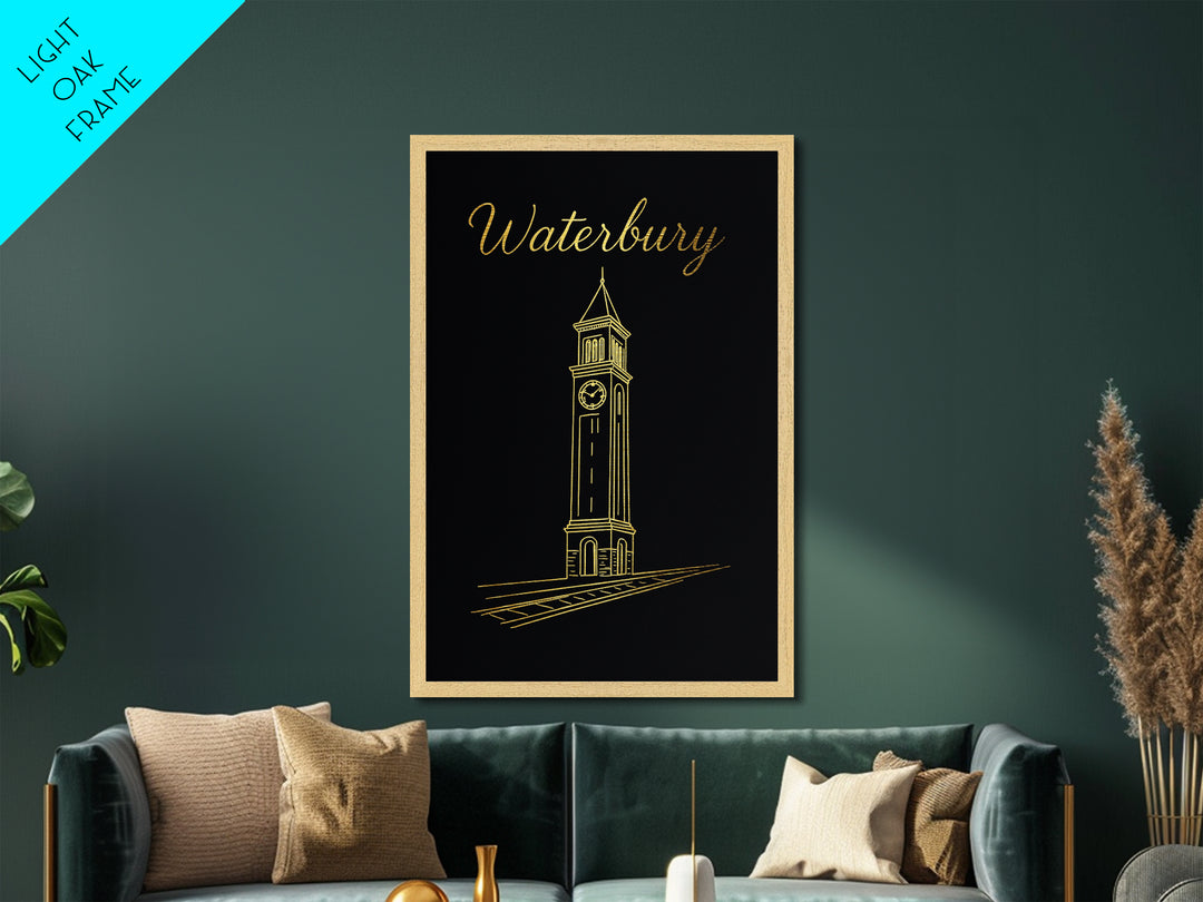 Waterbury Connecticut Travel, Metallic Gold Print, Wood Framed Art, Metal Art, Modern Wall Art, Retirement Travel Gift, Office Decor