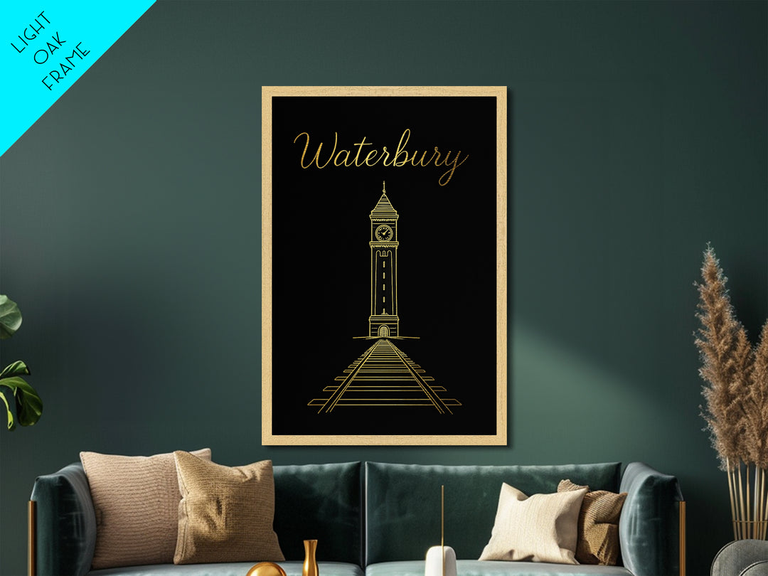 Waterbury Connecticut Art, Metallic Gold Art, Wood Framed Art, Metal Art, Modern Wall Art, Adventure Lover Gift, Bedroom Decor