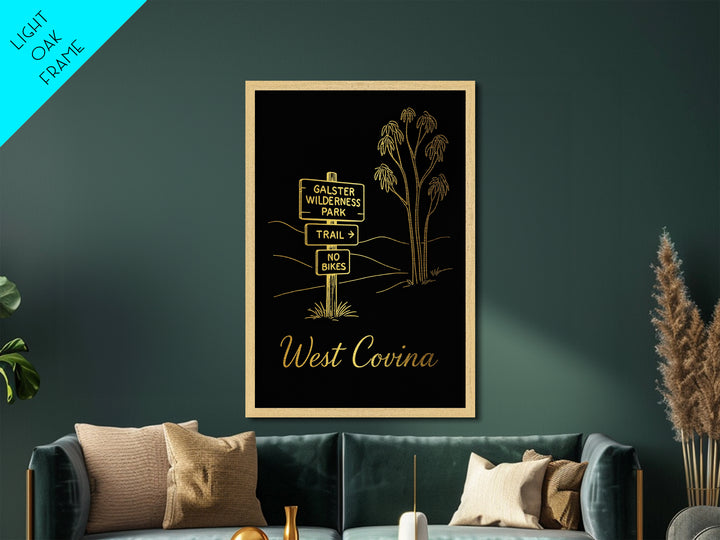 West Covina California Travel, Metallic Gold Print, Wood Framed Art, Metal Art, Minimalist Wall Art, Destination Gift, Home Decor