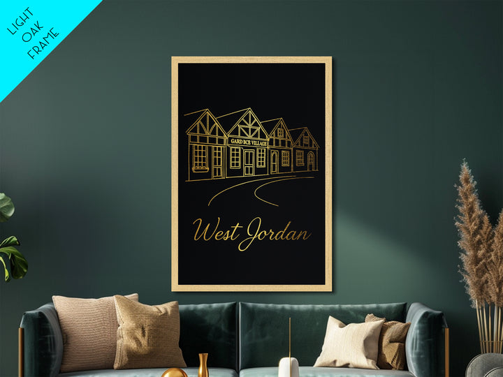 West Jordan Utah Art, Metallic Gold Art, Wood Framed Art, Metal Art, Modern Wall Art, Graduation Travel Gift, Office Decor