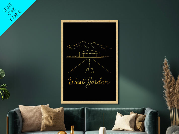 West Jordan Utah Travel, Metallic Gold Print, Wood Framed Art, Metal Art, Minimalist Wall Art, Honeymoon Gift, Home Decor