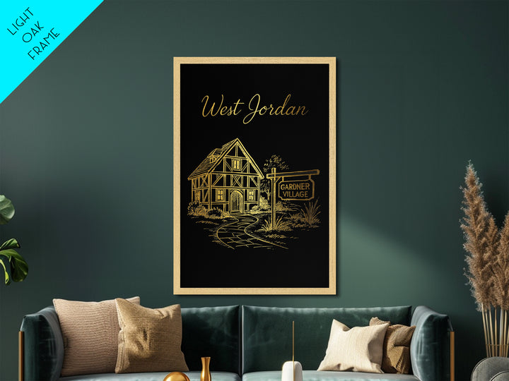West Jordan Utah Art, Metallic Gold Art, Wood Framed Art, Metal Art, Modern House Art, Birthday Travel Gift, Living Room Decor