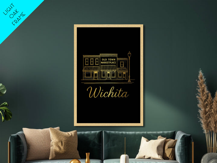 Wichita Kansas Art, Metallic Gold Art, Wood Framed Art, Metal Art, Modern House Art, Wanderlust Gift, Bedroom Decor
