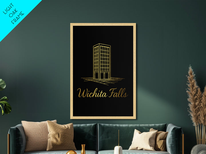 Wichita Falls Texas Art, Metallic Gold Art, Wood Framed Art, Metal Art, Modern Wall Art, Graduation Travel Gift, Bedroom Decor