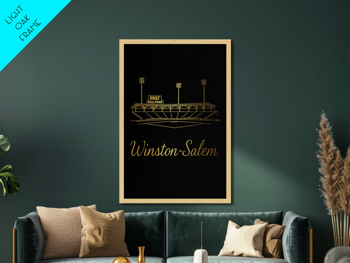 Winston Salem North Carolina Art, Metallic Gold Art, Wood Framed Art, Metal Art, Minimalist Wall Art, Destination Gift, Office Decor