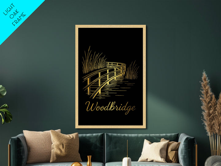 Woodbridge Virginia Travel, Metallic Gold Print, Wood Framed Art, Metal Art, Modern Wall Art, Anniversary Travel Gift, Living Room Decor