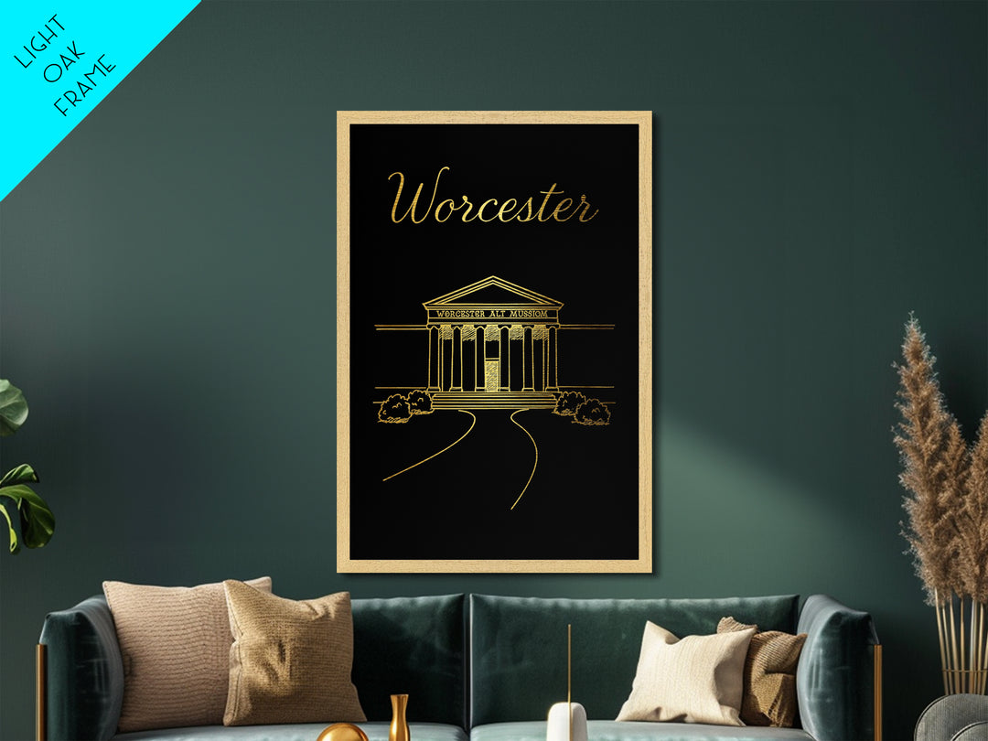 Worcester Massachusetts Art, Metallic Gold Art, Wood Framed Art, Metal Art, Modern House Art, Birthday Travel Gift, Office Decor