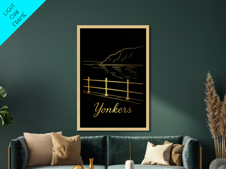 Yonkers New York Art, Metallic Gold Art, Wood Framed Art, Metal Art, Modern Wall Art, Adventure Lover Gift, Bedroom Decor