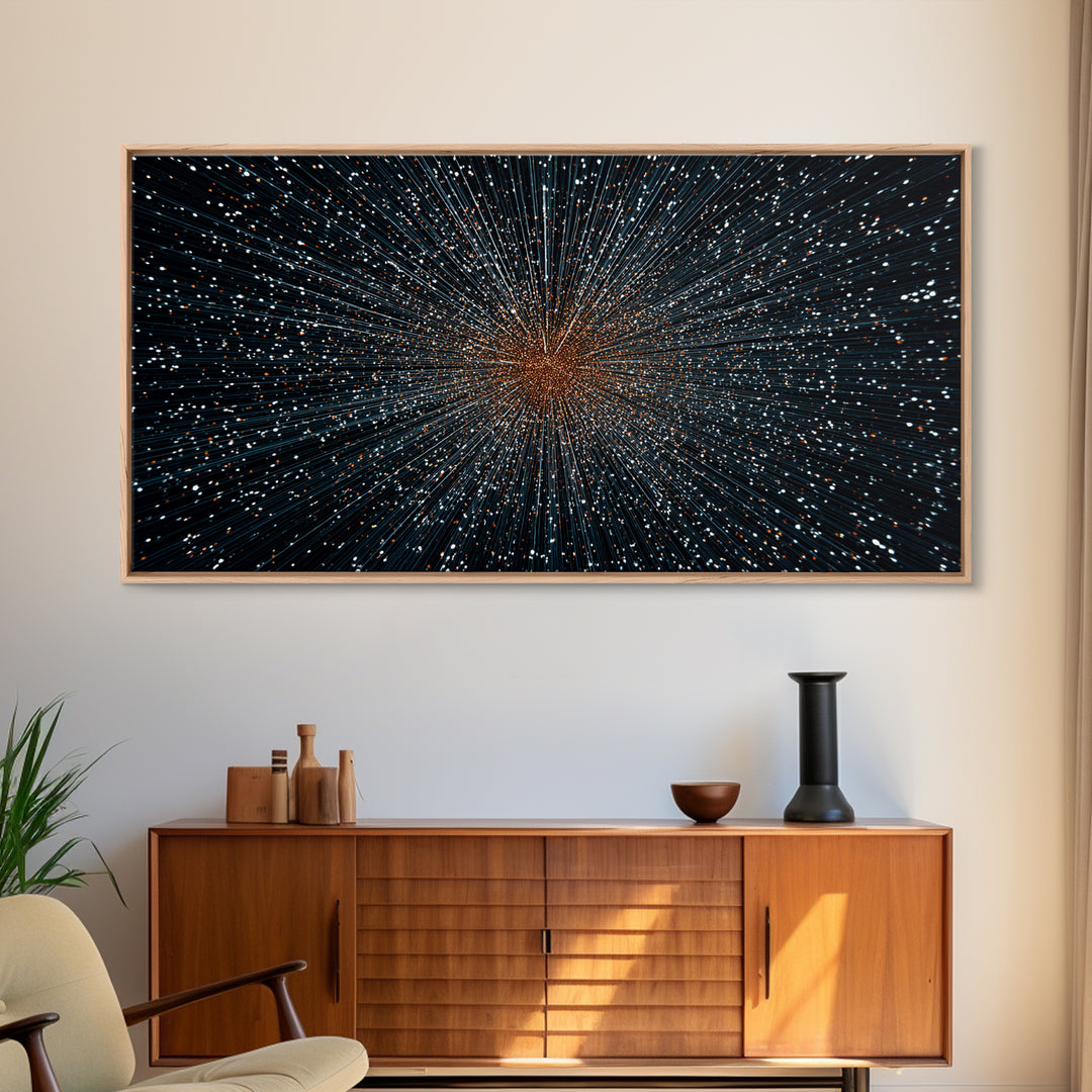 Orange Blue Starfield Abstract Canvas Print, Midcentury Modern Wall Decor, Cosmic Retro Art, Large Sci Fi Poster For Home