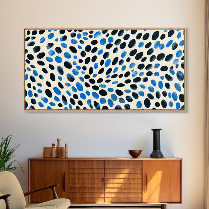 Black Blue Oval Dot Wall Art, Midcentury Modern Art Print, Minimalist Geometric Office Decor, Retro Abstract Poster For Home