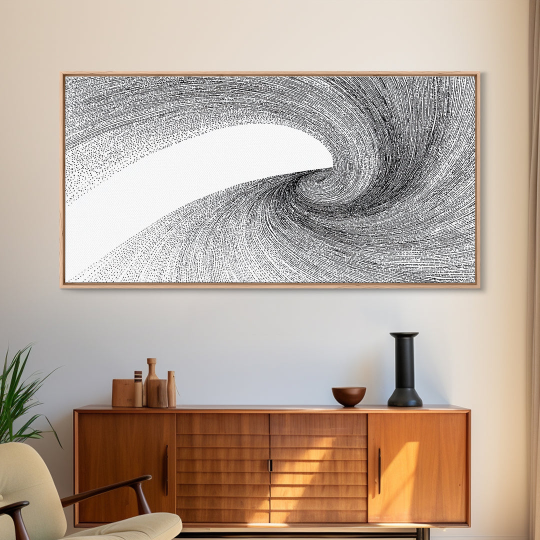 Black White Vortex Line Wall Art, Modern Abstract Art Print, Op Art Decor, Minimalist Geometric Poster For Office And Home