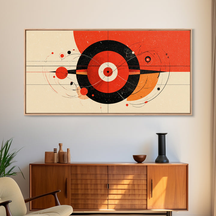 Red Black Atomic Target Abstract Wall Art, Mid Century Modern Geometric Poster, Retro MCM Wall Decor, Bold Canvas Print Art