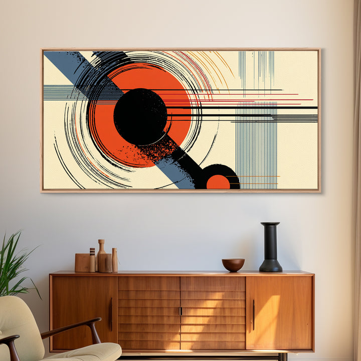 Red Black Circle Abstract Wall Art, Mid Century Modern Geometric Print, Bauhaus Poster, Retro Modern Decor For Living Room