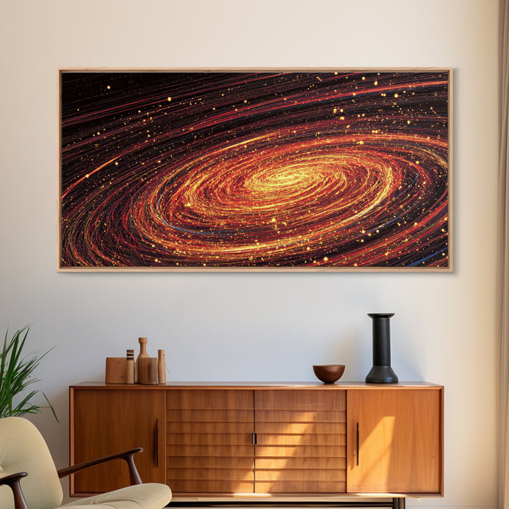Fiery Spiral Galaxy Canvas Print, Cosmic Space Abstract Wall Decor, Modern Sci Fi Poster, Large Statement Artwork For Living Room