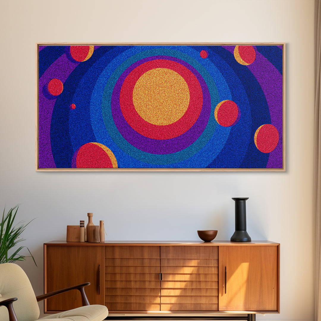 Colorful Concentric Sun And Planet Canvas Print, Midcentury Modern Abstract Wall Art, Retro Space Poster, Vibrant MCM Decor